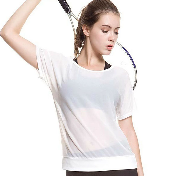 レディース Tシャツ ヨガ・ピラティス フィットネス ウェア メッシュ 通気性 速乾性 ブラック ホワイト