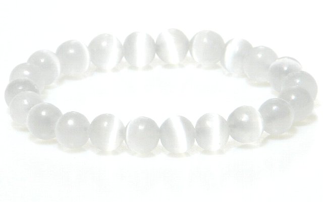 月の結晶 ホワイトセレナイト 8mm ブレスレット 【16.5cm 18cm 20cm】ヒーリング 浄化 楽観 高潔 数珠 念珠 天然石 パワーストーン レディ...