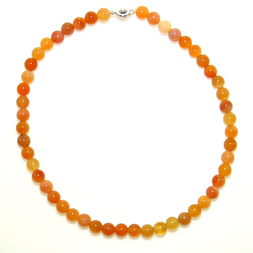 透明感の高いオレンジカーネリアン 8mm チョーカー 【38cm 40cm 42cm 45cm】【7月 誕生石】【留め金具ニューホック使用、便利!】情熱 活力 ...