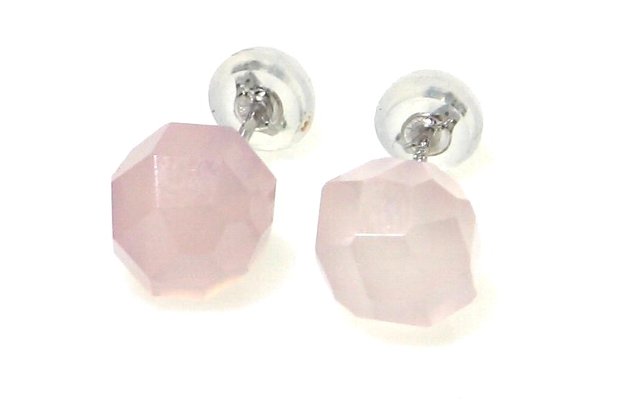 直径8mm 32面カットの ローズクォーツ K14WG (ホワイトゴールド) ピアス【10月 誕生石】【8mm】幸福の..