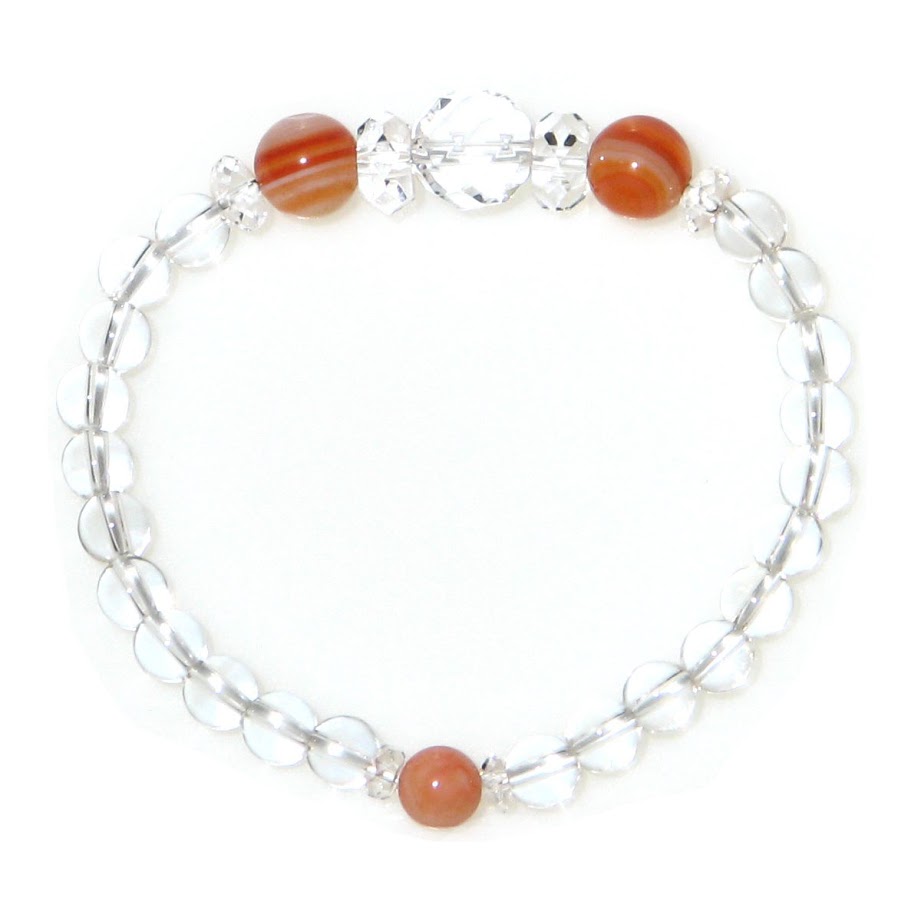 サードオニキス&水晶 キラキラ愛情ブレスレット 【8月 誕生石】【15cm 16.5cm 18cm】クリスタル 天然石 数珠 アクセサリー ジュエリー パワース...