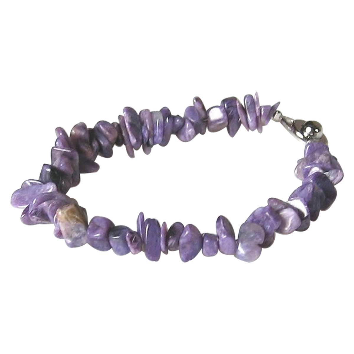 高級なチャロアイト チップブレスレット 【15cm 16.5cm 18cm 20cm】【10月 誕生石】【留め金具ニューホック使用、便利!】魅了ヒーリング 勇気...