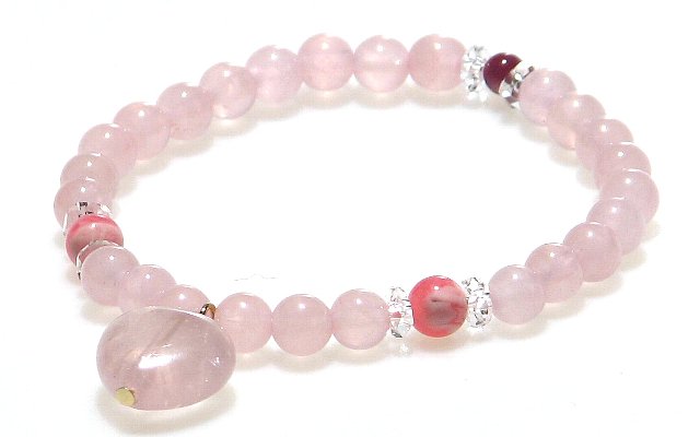 ハートのローズクォーツ&インカローズ情熱ブレスレット【15cm 16.5cm 18cm】【7月 10月 誕生石】 紅水晶 クォーツ 数珠 念珠 天然石 パワース...