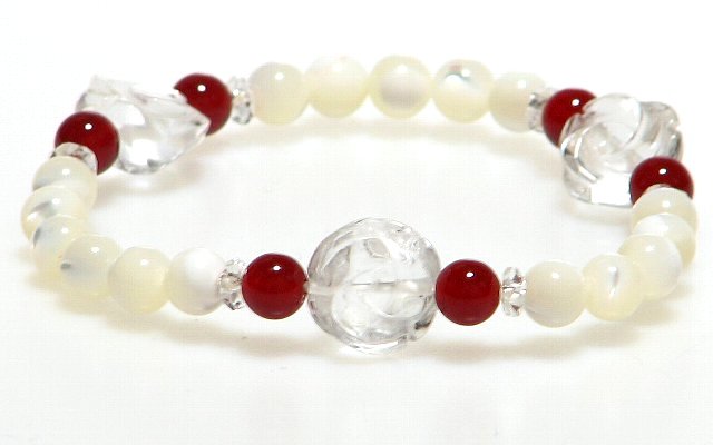 薔薇の水晶&マザーオブパールブレスレット【15cm 16.5cm 18cm】【4月 6月 誕生石】母 母子 育む 愛情 アコヤガイ クスタル クォーツ 数珠 念...