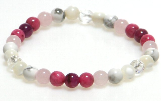 ルビー&ロードナイト&4石の美肌ブレスレット【7月 誕生石】【16.5cm】紅玉 情熱 仁愛 威厳 天然石 数珠 アクセサリー ジュエリー メンズ レディー