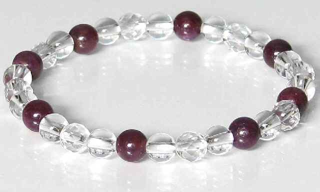 AAグレード 直径6mmのルビー&水晶・幸運ブレスレット【4月 7月 誕生石】【16.5cm】誠実 忠実 真実 徳望 数珠 念珠 天然石 パワーストーン レディ...