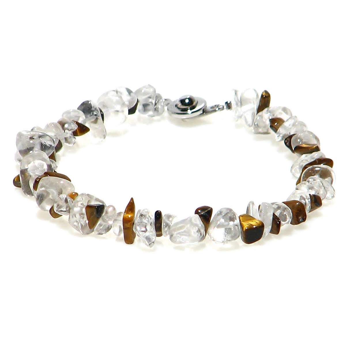 タイガーアイ(虎目石)&水晶チップ ブレスレット【15cm 16.5cm 18cm】【4月 10月 誕生石】【留め金具ニューホック使用、便利!】クスタル クォー...