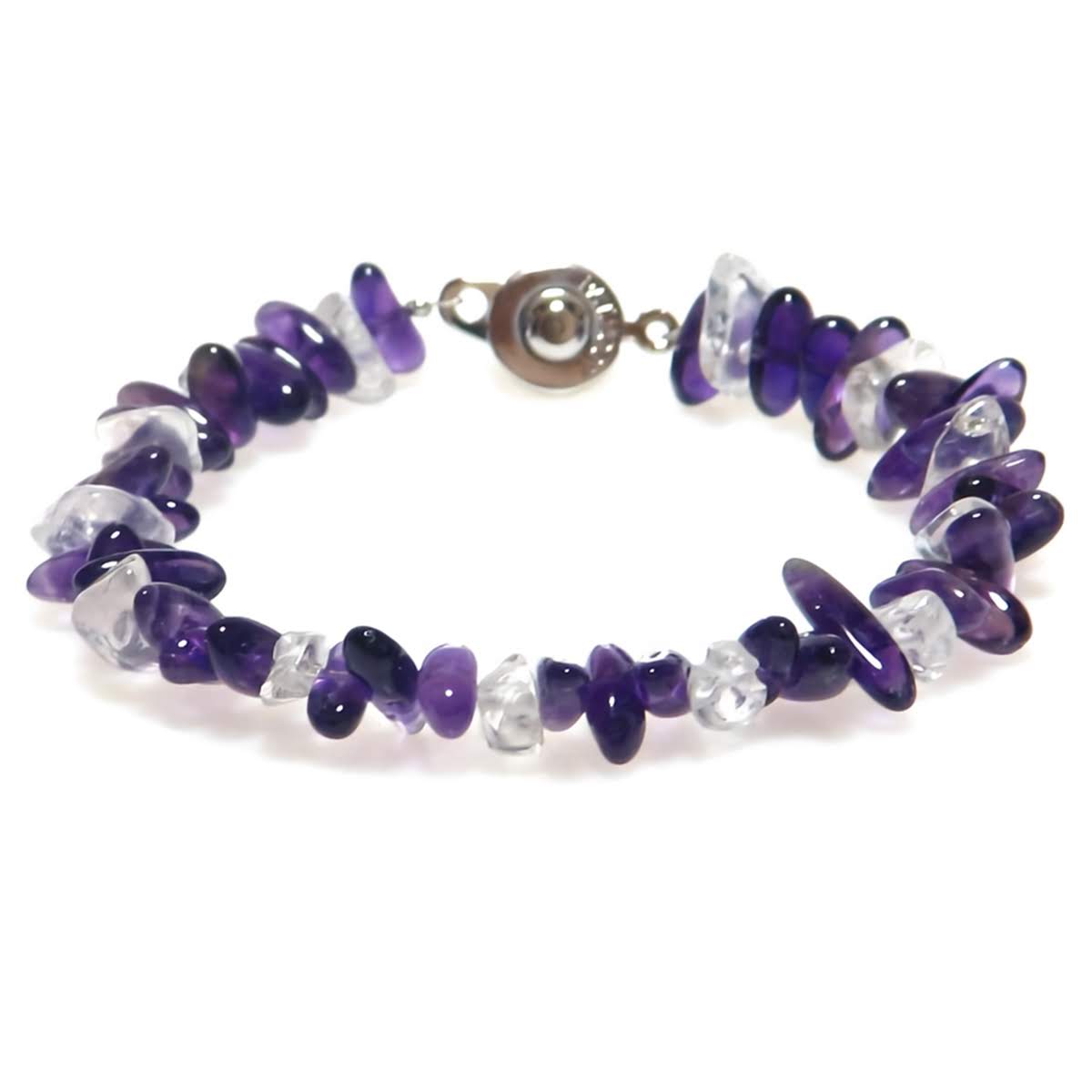 アメジスト&水晶 チップ 安心 ブレスレット【15cm 16.5cm 18cm】【2月 4月 誕生石】紫水晶 古希・喜寿のお祝い クスタル クォーツ 数珠 念珠...