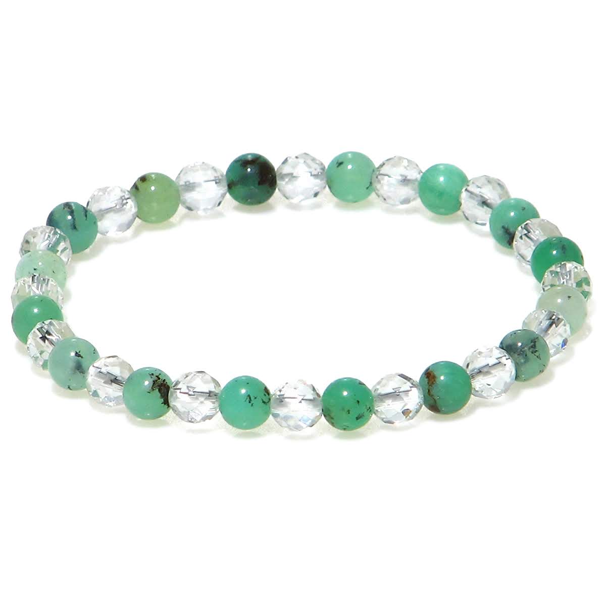 優しいグリーンの クリソプレーズ & 水晶 6mm ブレスレット【4月誕生石】【15cm 16.5cm 18cm】玉髄 マスカットグリーン ギフト 数珠 念珠 ...