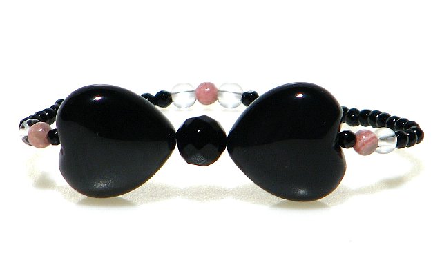 ハートの レインボーオプシディアン ＆オニキス マジカル ブレスレット【15cm 16.5cm 18cm 20cm】【7月8月 誕生石】インカローズ 数珠 念珠 天然石 パワーストーン レディース メンズ ジュエリー アクセサリー