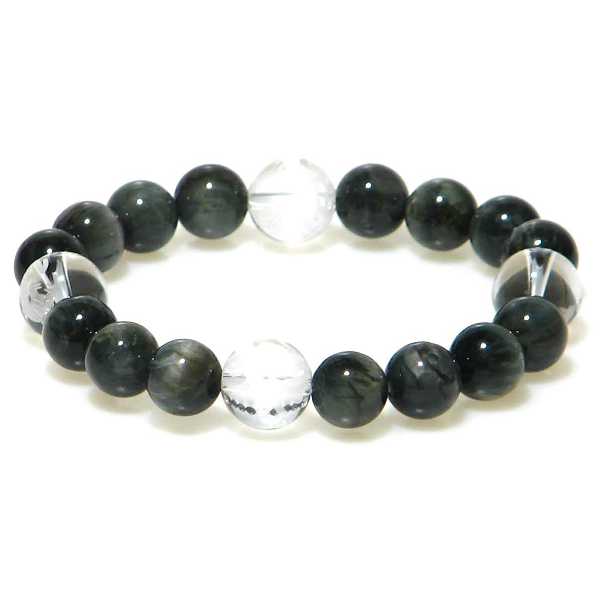 四神 水晶 12mm & イーグルアイ(ホワイトタイガーアイ) 10mm ブレスレット【16.5cm 18cm 20cm】【4月 10月 誕生石】最強四神 虎目...