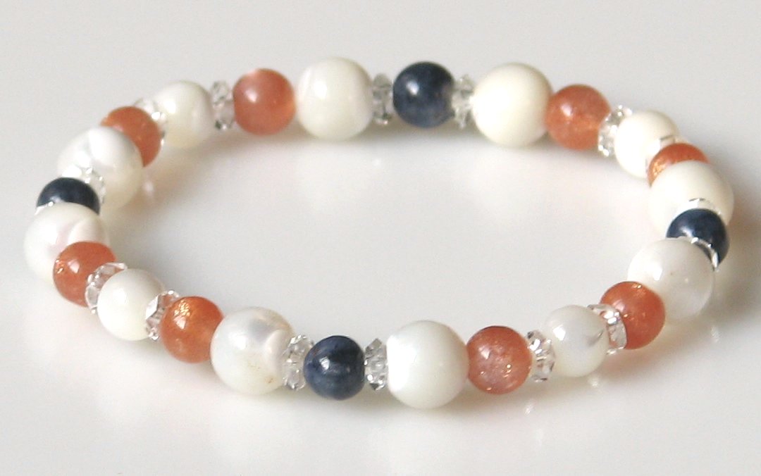 サファイア&ムーンストーン&マザーオブパール愛情ブレスレット【17cm】【6月 9月 誕生石】アコヤガイ 数珠 念珠 天然石 パワーストーン レディース メンズ...