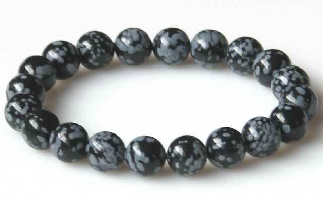 スノーフレークオブシディアン(黒曜石)10mmブレスレット【16.5cm 18cm 20cm】【12月 誕生石】集中力 感情の安定 安心 潜在能力 数珠 天然石...
