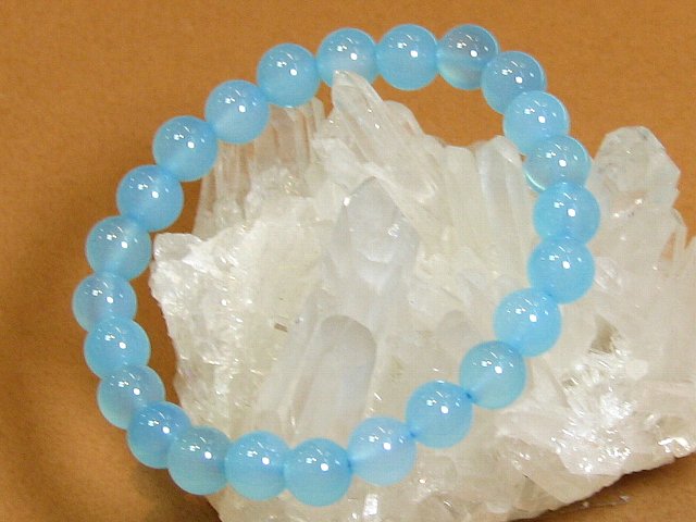 明るいシーブルーカルセドニー8mmブレスレット【15cm 16.5cm 18cm 20cm】縁結び パートナーとの円満 絆 コミュニケーション 浄化 健康 リズ...