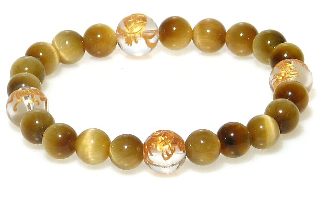 金彫四神水晶 10mm&ゴールデンタイガーアイ ブレスレット【16.5cm 18cm 20cm】【4月 10月 誕生石】最強金四神 虎目 クリスタル クオーツ ...