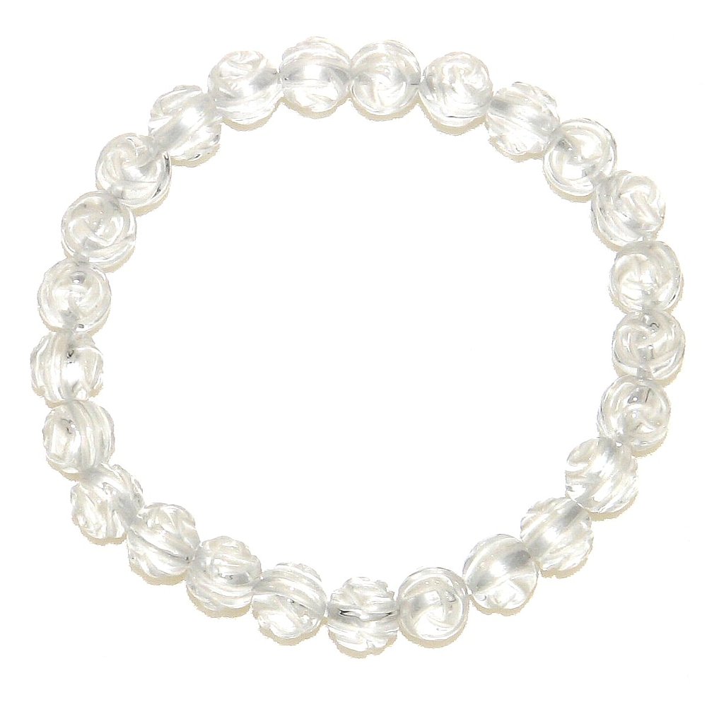 プレゼントに 直径8mm薔薇の水晶ローズカットクォーツブレスレット【4月 誕生石】浄化 健康 リズム ギフト 数珠 念珠 天然石 パワーストーン レディース メ...