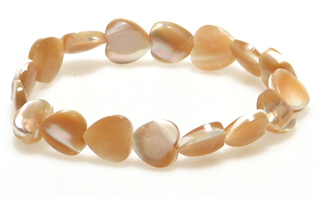 ハートのベージュ系 マザーオブパール ブレスレット【15cm 16.5cm 18cm】【6月誕生石】アコヤガイ 冠婚葬祭 月の雫 遊色効果 人魚の涙 念珠 天然...