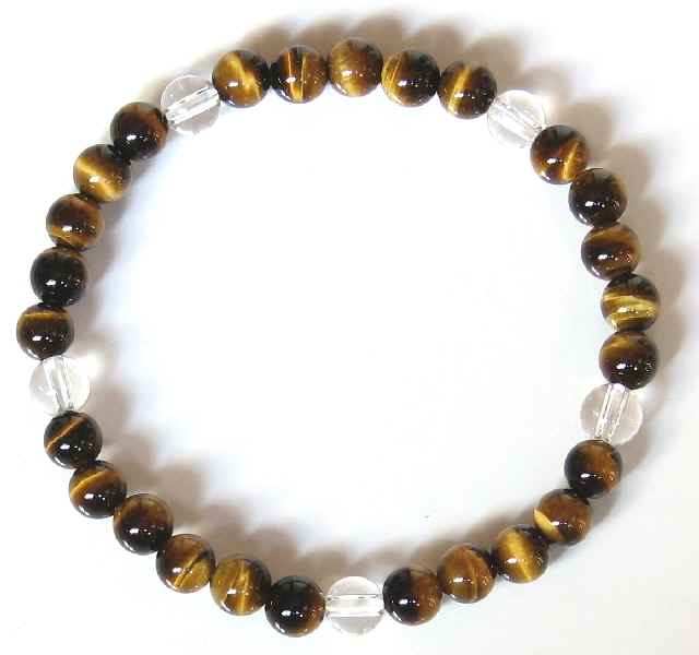 可愛い タイガーアイ (虎目石)& 水晶 6mm ブレスレット 【16.5cm 18cm 20cm】【4月 10月 誕生石】クスタル クォーツ 数珠 念珠 天然...