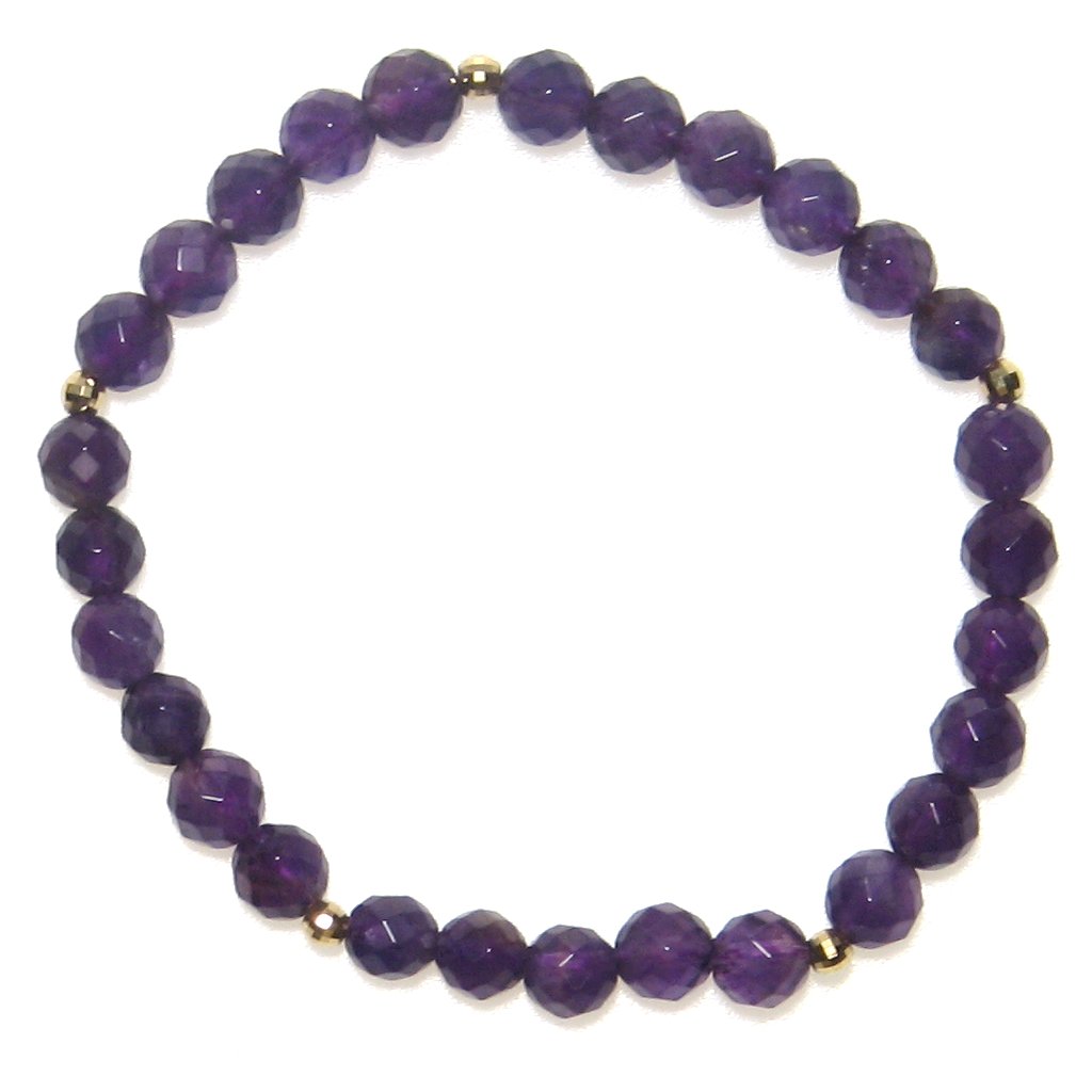 アメジスト 32面カット6mm & K18 ファイブスターブレスレット【2月 誕生石】【15cm 16.5cm 18cm 20cm】 聡明 理性 知性 紫水晶 ...