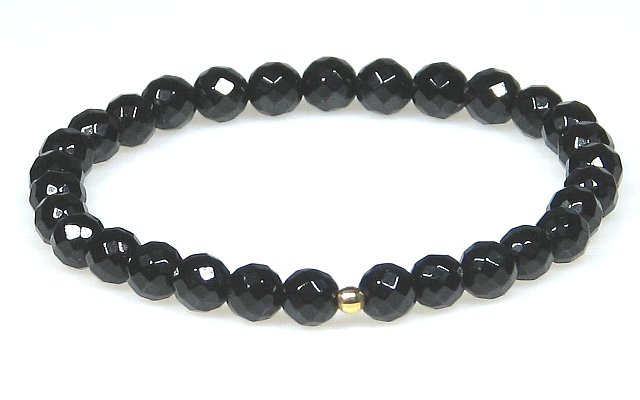 AA 6mm 64面カットブラックトルマリン +K18 ブレスレット【16.5cm 18cm 20cm】【10月 誕生石】電気石 歓喜 幸運 希望 友情 集中力...