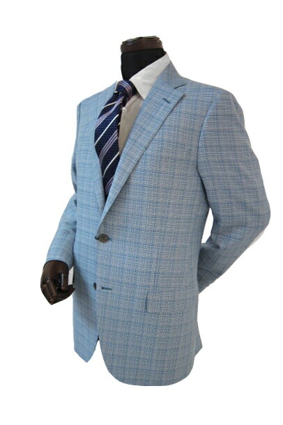 【半額 50％オフ】 ヒッキーフリーマン メンズ ジャケット サックスブルー チェック シルク カシミヤ A7 AB4 AB5 AB6 AB7 2l7