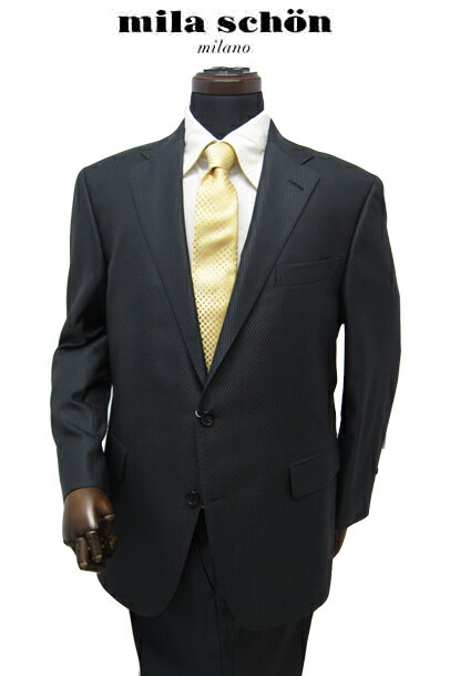 アウトレット ミラショーン スーツ 秋冬物 シルク混 ダークグレー ドビー 織柄 チェック 1タック 軽量 日本製 AB BB 体 高級ブランドスーツ メーカー正規品