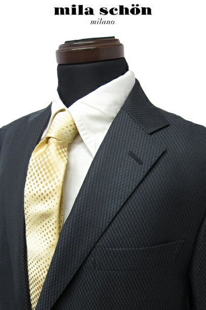 アウトレット ミラショーン スーツ 秋冬物 シルク混 ダークグレー ドビー 織柄 チェック 1タック 軽量 日本製 AB BB 体 高級ブランドスーツ メーカー正規品