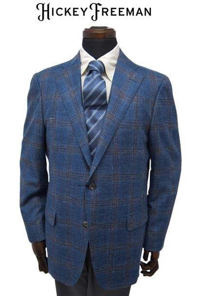 【半額 50％オフ】 ヒッキーフリーマン メンズ ジャケット シルク リネン グレンチェック ブルー 春夏物 A7 AB4 AB5 AB6 AB7 BB4 BB5 BB6 BB7