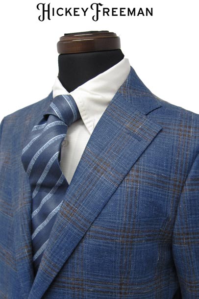 【半額 50％オフ】 ヒッキーフリーマン メンズ ジャケット シルク リネン グレンチェック ブルー 春夏物 A7 AB4 AB5 AB6 AB7 BB4 BB5 BB6 BB7