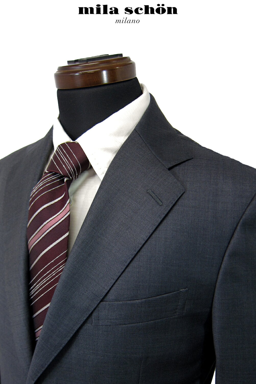 アウトレットミラショーン スーツ 秋冬物 ゼニア素材 チャコールグレー 無地調 シャドーストライプ 1タック 軽量 日本製 メーカー正規品