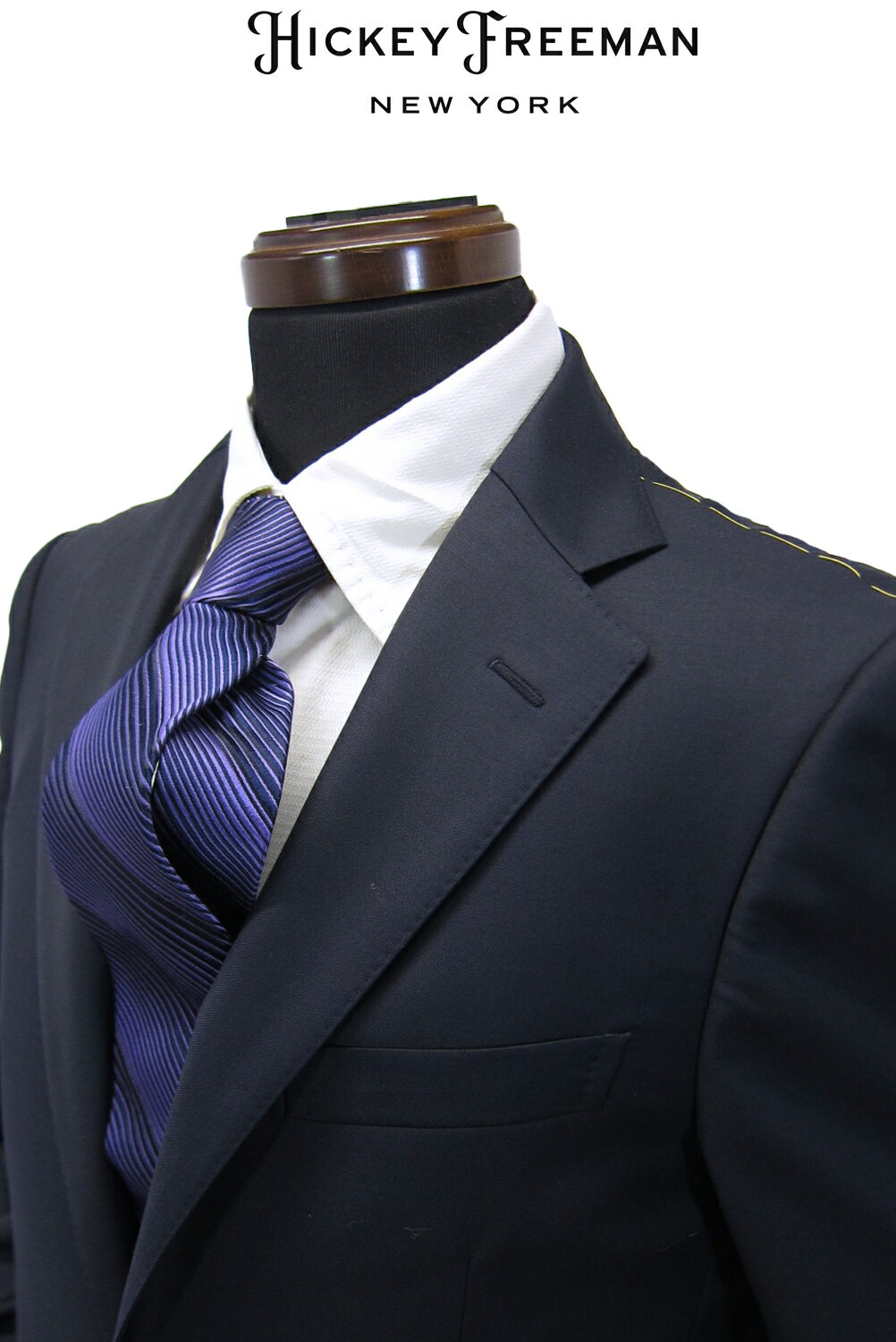 【半額 50％オフ】 ヒッキーフリーマン メンズ スーツ 春夏物 ネイビー 濃紺 無地 ノータック 軽量 日本製 AB BB メーカー正規品