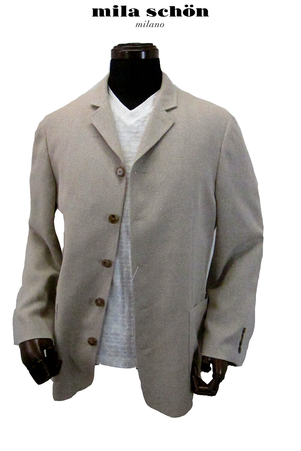 ミラショーン メンズ アウター カバーオール 春夏物 軽量 シルク混 ベージュ 無地調 織柄 メーカー 正規商品