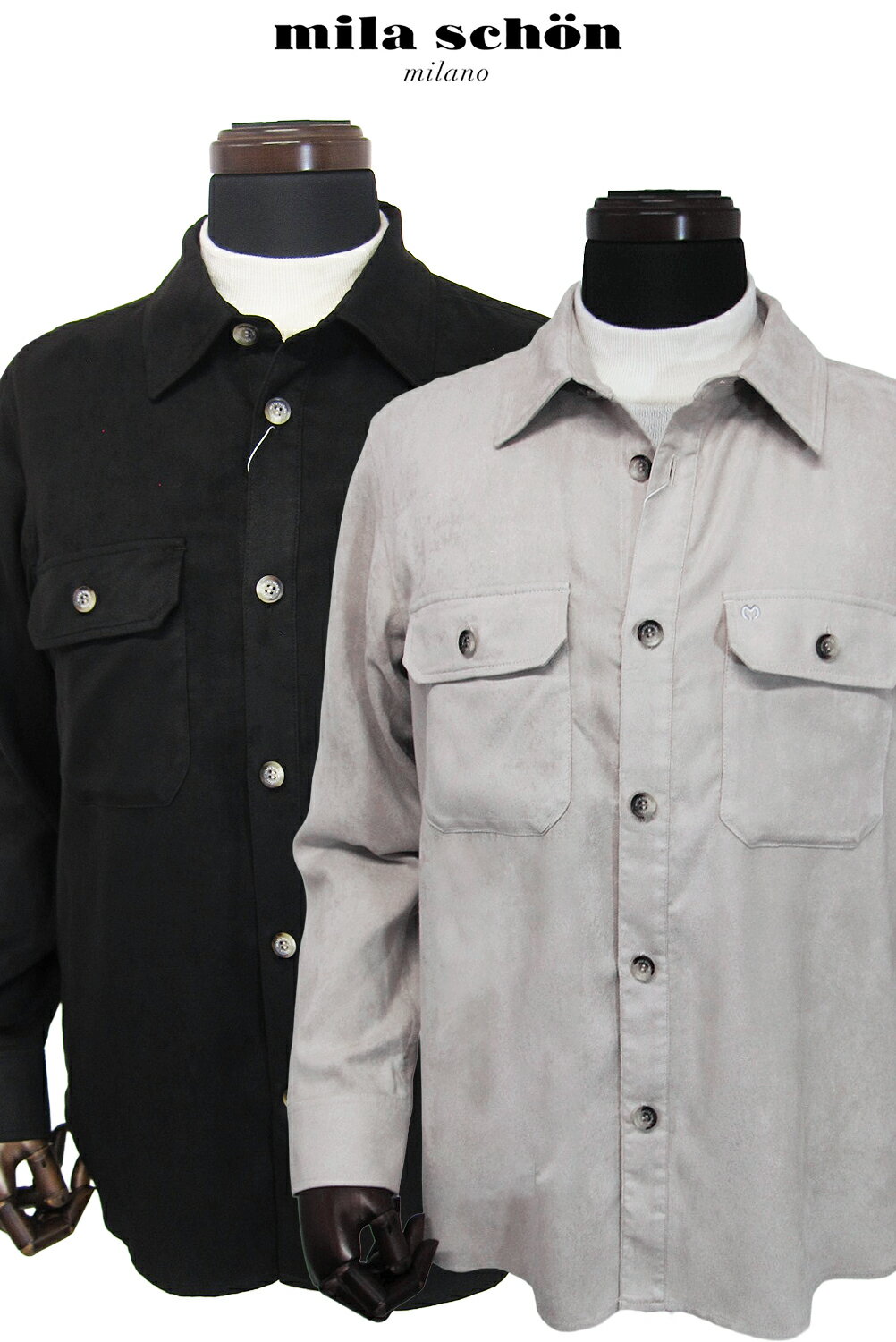 Rakuten - 只今ポイント5倍 ミラショーン アウター CPO カバーオール シャツジャケット スェードタッチ 秋 春 物 グレー ブラック 2カラー 軽量 メーカー正規品