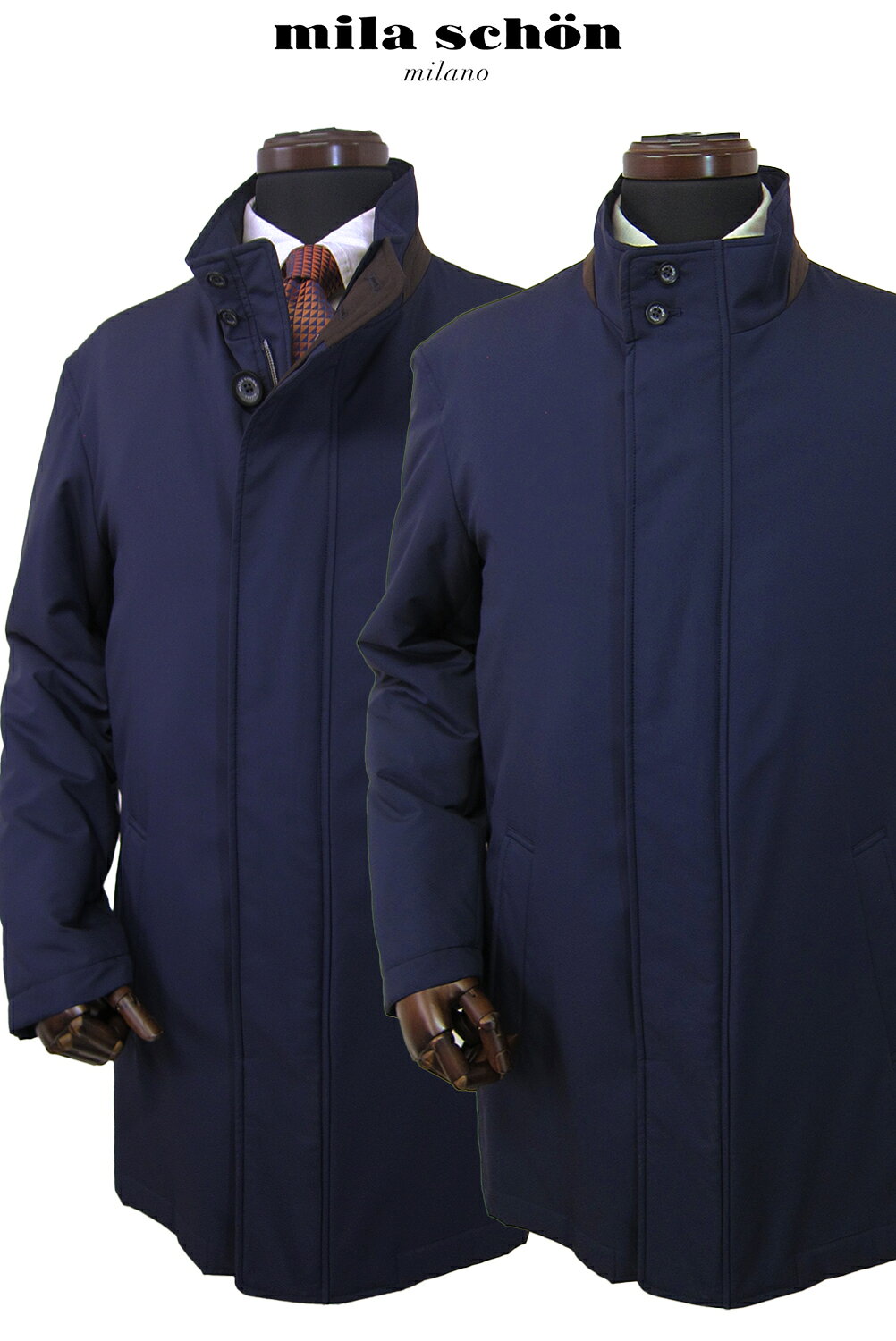 Rakuten - 只今ポイント5倍 ミラショーン コート 秋冬物 スタンドカラーコート ハーフ丈 新合繊 シンサレート 無地 ネイビー 暖か 軽量 メーカー正規品