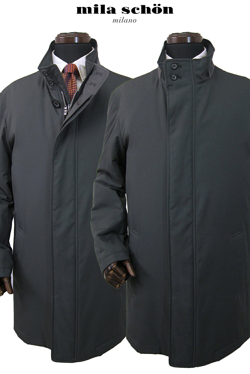 Rakuten - 只今ポイント5倍 ミラショーン コート 秋冬物 スタンドカラーコート ハーフ丈 新合繊 シンサレート 無地 グレー 暖か 軽量 メーカー正規品