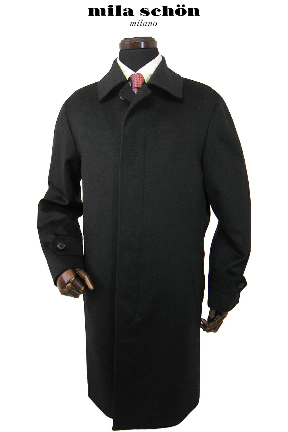 アウトレット ミラショーン コート 秋冬物 カシミヤ100% ステンカラー バルカラー ミドル丈 ニーレングス コート 無地 ブラック 軽量 日本製 メーカー正...