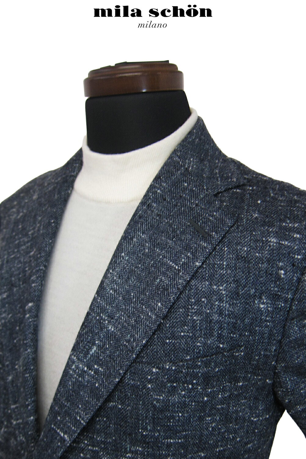 ミラショーン ジャケット 秋冬物 シルク混 スラブネップ柄 無地調 ブルー グレー軽量 日本製 メーカー正規品