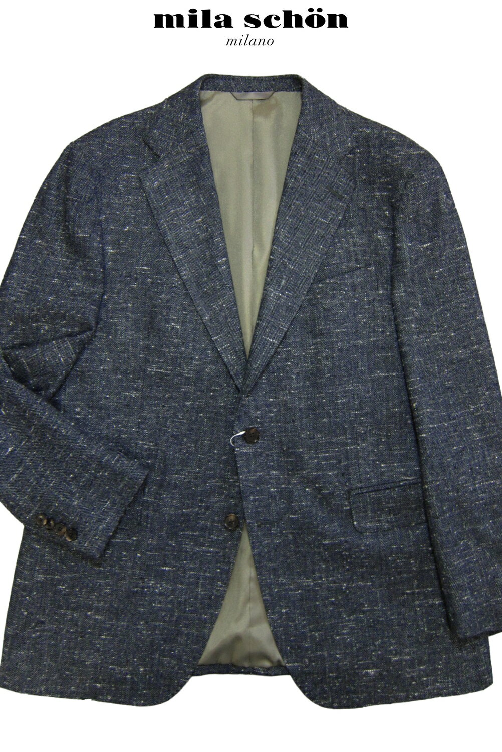 ミラショーン ジャケット 秋冬物 シルク混 スラブネップ柄 無地調 ブルー グレー軽量 日本製 メーカー正規品
