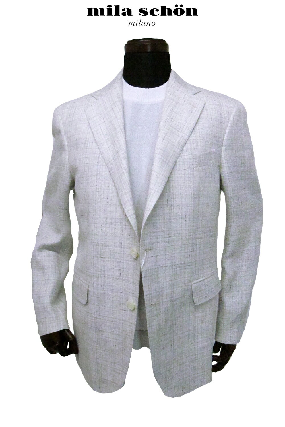 Rakuten - 只今ポイント5倍 ミラショーン ジャケット リネン混 清涼 織柄 ウインドペン チェック オフホワイト イタリア ドラゴ社素材 カジュアル 軽量 日本製 メーカー正規品