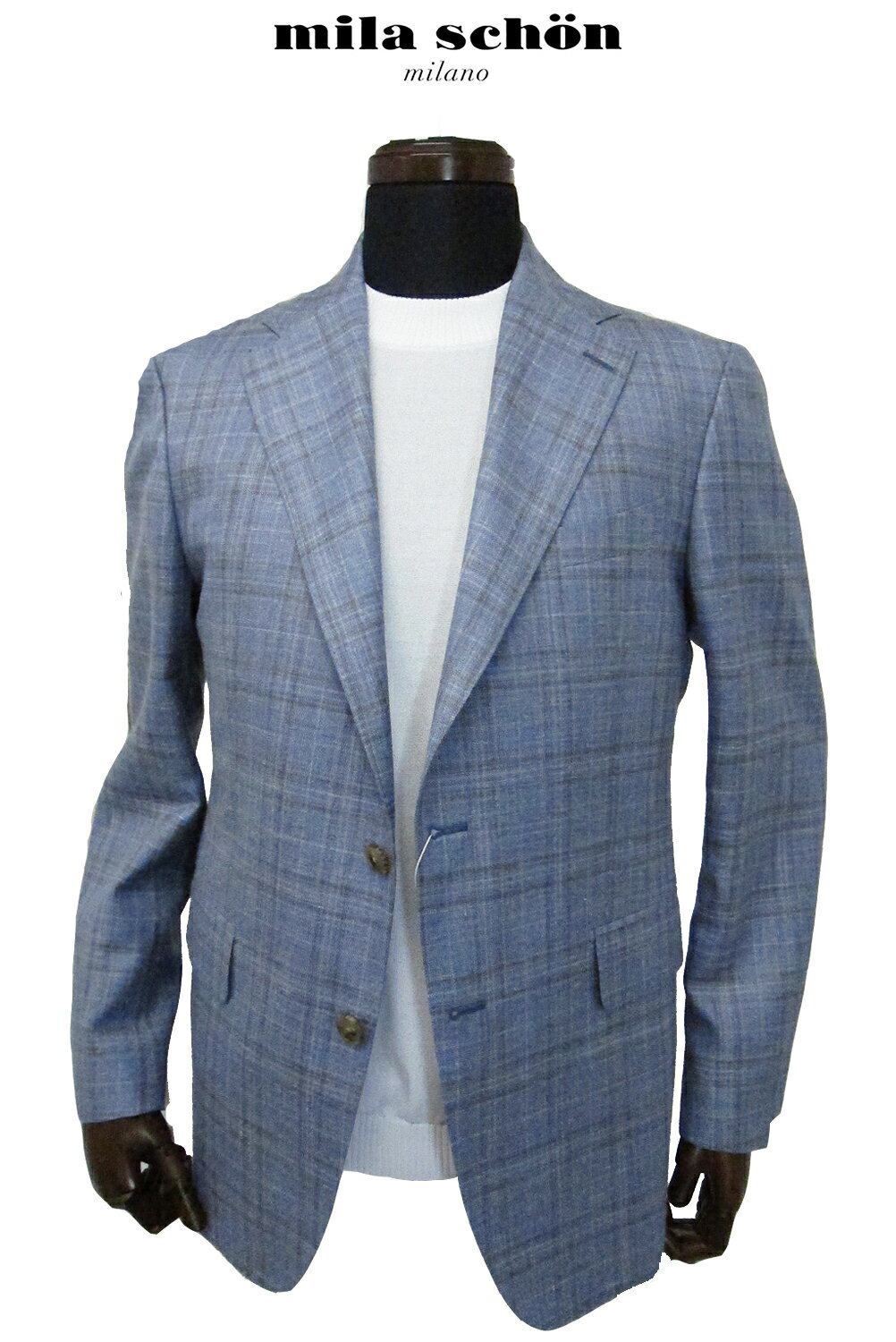 Rakuten - 只今ポイント5倍 ミラショーン ジャケット シルク リネン ウール混 ウインドペン チェック スモーキー ブルーイタリア ロロピアーナ社素材 カジュアル 軽量 日本製 メーカー正規品