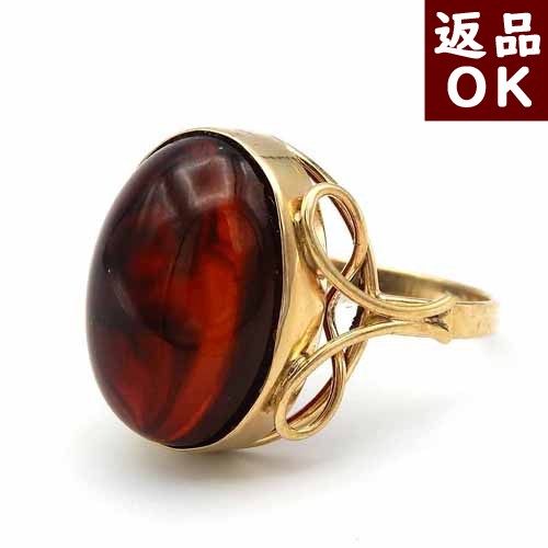 ◆返品OK◆ 琥珀 リング 指輪 レッドアンバーメキシコ産 15号 楕円 オーバル カボションカット クラッシック フレーム K8 一点物 琥珀屋&Kohakuya 新着商品 No 3042★