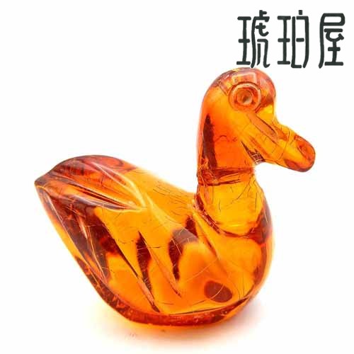 琥珀 置物 アヒル 鳥 彫刻 人形 ミニチュア フィギア イエローアンバー ハニー バルト産 動物 アニマル雑貨 一点物 琥珀屋 No 3153 メール便送料無...
