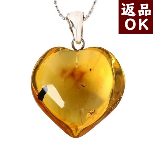 ＼最大30％OFFクーポン／琥珀 ペンダントトップ ネックレス 蚊 カ ブユ イエローアンバー ハニー バルト産 虫入り ハート シルバー チェーン別売り 一点物 琥珀屋 No 662 送料無料 ハンドメイド 手作り パワーストーン 天然石 敬老の日 ギフト