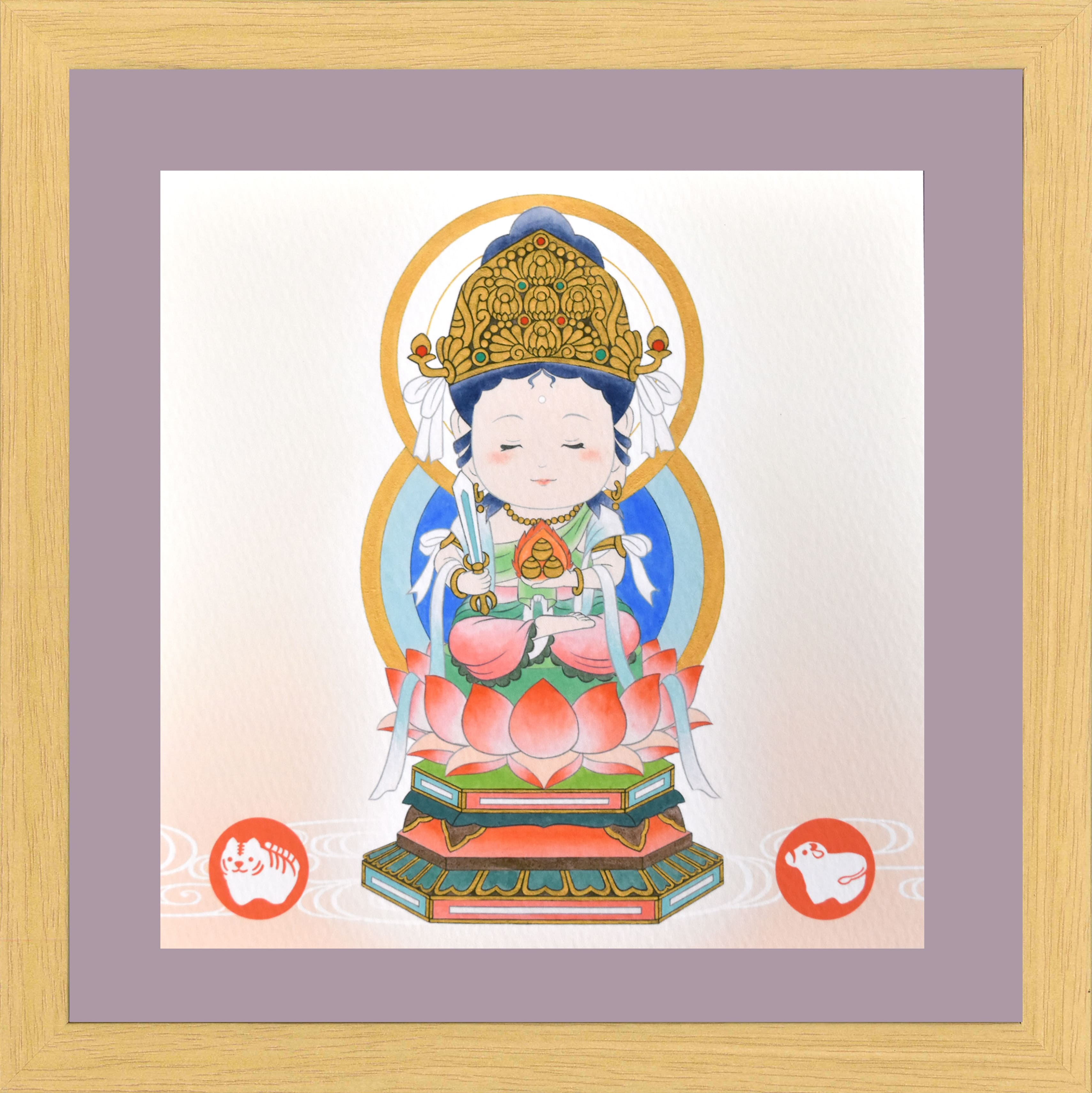 ミニ額 ほっこり額 虚空蔵菩薩 丑 寅 工芸色紙 20角ミニ額 うし とら 干支 絵画 白木由希 仏画 掛軸 十..