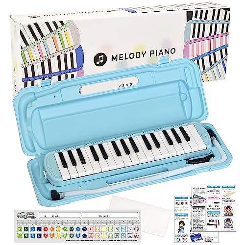 KC キョーリツ 鍵盤ハーモニカ メロディピアノ 32鍵 ライトブルー P3001-32K/UBL (ドレミ表記シール クロス お名前シール付き)