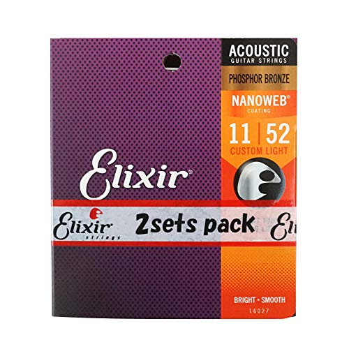特殊:B004GO2G8Uコード:4534853906791ブランド:ELIXIR(エリクサー)規格：#16027 2pack商品カラー: 2セットサイズ情報:Custom Light .011-.052この商品についてエリクサー弦は特殊で高度なポリマーコーティング技術によって、弦を汗や体の油分、汚れから守り、腐食を防止します。エリクサー弦「2セット」がまとめられたお得なパック。超極薄ナノウェブコーティングは、コーティング無しの弦の様なブライトで迫力のあるサウンド。程良く押さえられたフィンガーノイズが特長。フォスファーブロンズ - カスタムライトゲージ (.011 .015 .022 .032 .042 .052)こちらの商品は日本国内代理店商品となります。並行輸入品に関しては、代理店保証を受けることが出来ませんのでお気を付け下さい。› もっと見るブランドELIXIR(エリクサー)弦のゲージカスタムライト色2セット楽器アコースティックギターストリング材質タイプリン青銅この商品についてエリクサー弦は特殊で高度なポリマーコーティング技術によって、弦を汗や体の油分、汚れから守り、腐食を防止します。エリクサー弦「2セット」がまとめられたお得なパック。超極薄ナノウェブコーティングは、コーティング無しの弦の様なブライトで迫力のあるサウンド。程良く押さえられたフィンガーノイズが特長。フォスファーブロンズ - カスタムライトゲージ (.011 .015 .022 .032 .042 .052)こちらの商品は日本国内代理店商品となります。並行輸入品に関しては、代理店保証を受けることが出来ませんのでお気を付け下さい。› もっと見る発送サイズ: 高さ12.1、幅10.5、奥行き3.1発送重量:100商品紹介特殊で高度なポリマー技術によって、巻き弦を汗や体の油分、汚れから守り、腐食を防止することで、張り替え当時の高音質をコーティングの無い普通の弦より3~5倍も長持ちさせる革新的な弦。1997年の発売以来、世界中で数多くのプロ、アマチュアのミュージシャンから絶賛されています。 コーティッドワウンド弦エリクサーコーティッドワウンド弦には2種類のコーティングがあります。どちらも同じ様に長寿命ですが、音質と感触に違いがあります。 超極薄ナノウェブコーティングを施したエリクサーは コーティング無しの弦の様なブライトで迫力のあるサウンド。 程良く押さえられたフィンガーノイズ。 オリジナルのポリウェブコーティングを施したエリクサーは 上品でバランスの良い落ち着いたサウンド。 耳障りなフィンガーノイズが極めて小さく押さえられたスムーズな弾き心地。 Anti-Rust(アンチ ラスト=サビ防止)プレーン弦新開発の特殊な耐腐蝕加工を施したプレーン弦は、音質は変えずにサビや腐蝕を抑え、従来のプレーン弦と比較して寿命を3~5倍も延ばすことに成功しました。この画期的な加工技術によってプレーン弦とコーティッドワウンド弦との寿命のバランスも良くなり、弦張り替え時のフレッシュな感触やトーンがこれまで以上に長続きします。フォスファーブロンズ - カスタムライトゲージ (.011 .015 .022 .032 .042 .052)こちらの商品は日本国内代理店商品となります。並行輸入品に関しては、代理店保証を受けることが出来ませんのでお気を付け下さい。ご注意 免責 お読みください参考価格として表示しているのは商品発売時点でのメーカーの想定した価格です。メーカーによる説明エリクサーストリングスW. L. Gore & Associates Inc.が持つ高い技術力により、弦の音の寿命を極限まで延ばすことに成功した弦です。巻き弦は、卓越したポリマーコーティング技術によって弦全体をすっぽりと覆っています。このコーティングが、巻き線の隙間に汗や身体の油分、汚れが蓄積するのを防ぎ、音の明るさを失わせる腐食(サビ、変色など)から弦を守ります。プレーン弦には、特殊な耐腐食加工を施すことで、サビを抑え、音質や感触を維持しています。この独自の方法により、弦を張り替えた当初の明るい音質を、通常の弦とは比較にならないほど長持ちさせることに成功しました。高音質 長寿命を実現した革新的なコーティング弦です。エリクサーのコーティング技術エリクサーは、非常に高度な技術で巻き弦をすっぽりとコーティングしています。巻き線だけをコーティングしてある弦とは異なり、巻き線間の谷間である「Critical Zone of Tone 音の危険地帯 」に汗や油分、汚れが侵入するのを防ぎます。この巻き線の隙間への汚れの侵入を防ぐことにより、高音質 長寿命を実現しています。コーティングは高い耐久性を持ちながら、極めて薄く柔軟であり、また、巻き線の山から山を覆っているだけなので、「音の危険地帯」の空間はしっかり確保しつつ、弦の振動を阻害することはありません。このことから、巻き弦は生き生きと振動し、ブライトな音を奏で続けます。Anti-Rust (アンチ ラスト) プレーン弦プレーン弦の寿命を延ばすために開発された特殊な耐腐食加工を施したプレーン弦です。「Anti-Rust」とは「サビない」という意味です。従来のプレーン弦は、使用しているとすぐに高音の伸びがなくなります。次第に手触りが悪くなり、最後には錆びてしまいます。Anti-Rustプレーン弦は、音質やテンションなどは従来のプレーン弦と変わらず、張り替え当初のフレッシュな感触やトーンが長期間にわたって持続します。エリクサー アコースティック弦 ラインアップエリクサーストリングスは、すべてのギタリストのニーズに応えるコーティング弦をラインアップしています。弦全体を覆うコーティング、高音質 長寿命はすべてに共通しますが、音質と弾き心地にはそれぞれ違った特長があります。POLYWEB 80/20 BronzeNANOWEB フォスファーブロンズNANOWEB 80/20 Bronzeカートに入れるカートに入れるカートに入れるカスタマーレビュー5つ星のうち4.3 6,9425つ星のうち4.5 33,2685つ星のうち4.4 35,075価格 2,300 2,300 2,527 2,527 2,264 2,264音色温かみのある落ち着いた音色きらびやかさでふくよかな音色バランスがよく生き生きとした音質コーティングポリウェブナノウェブナノウェブ素材80/20ブロンズフォスファーブロンズ80/20ブロンズ