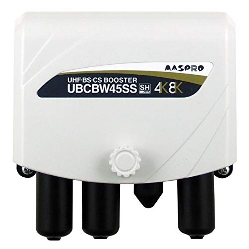 特殊:B07WDYCXN4コード:4978877285737ブランド:MASPRO規格：UBCBW45SS商品カラー: ホワイト商品サイズ: 高さ12.8、幅20.5、奥行き6商品重量:558この商品について伝送周波数帯域：470 710MHz UHF ch.13~52 、1032 3224MHz BS CS 入力レベル調整：0、10dB切換　0、10dB、8dBチルト切換利得調整範囲： 0 10dB以上 連続可変 増幅部電源：DC15V　0.14A 0.41A 2、0.51A 3 消費電力：4.2W/8.9VA 9.1W/17.2VA 2、10W/19.5VA 3 › もっと見る商品寸法 (長さx幅x高さ)6 x 20.5 x 12.8 cmメーカーマスプロ電工株式会社最小電源電圧15 ボルトブランドMASPROこの商品について伝送周波数帯域：470 710MHz UHF ch.13~52 、1032 3224MHz BS CS 入力レベル調整：0、10dB切換　0、10dB、8dBチルト切換利得調整範囲： 0 10dB以上 連続可変 増幅部電源：DC15V　0.14A 0.41A 2、0.51A 3 消費電力：4.2W/8.9VA 9.1W/17.2VA 2、10W/19.5VA 3 › もっと見る発送サイズ: 高さ20.6、幅12.7、奥行き6.1発送重量:620商品の説明 業界初 1の利得3段階切換のトリプルブースター UBCBW45SS_image1.pngUHFの利得を45dB、35dB、入力ATT(アッテネーター)と合わせて25dBと3段階切換えができるブースターです。 弱電界地域、強電界地域を受信環境に合わせて1台のブースターで対応することができます。 また、UBCBW45SS、BCBW35SS(A)はBS CSの入力レベル調整機能も3段階で切換えることができ、ブースターの入力レベル調整を受信環境に合わせてより最適にすることができます。 1 UHF帯域で45dBから35dBに切換えたときにNFの劣化しない3段階切換えのできるブースターにおいてBS CS帯域で入力切換えが3段階切換えのできるブースターにおいて(2019年6月現在マスプロ電工調べ) 業界初、UHFの利得を切換えてもNFが劣化しないブースター マスプロだけ マスプロ独自の増幅部回路で利得調整をしているため、45dBから35dBに利得を切換えてもNF(雑音指数)が劣化しません。
