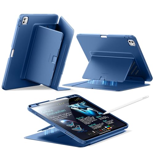 SHARP - ESR iPad Pro 13インチ ケース M5/M4、2025/2024 対応 ペン収納 耐衝撃 縦横スタンド 自動ウェイク/スリープ Pencil Pro/USB-C対応 マルチアングルケース Flipシリーズ ブルー