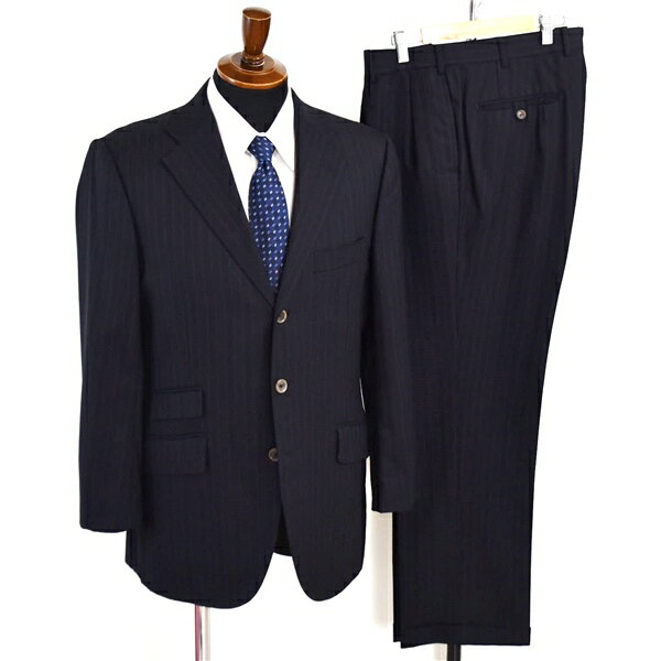 ポールスチュアート 3ボタン シングルスーツ M A5 ブラック ストライプ 極 定番 人気 通勤 営業 40DO6-321-29 合物 春秋 5XC088 【送料無料】【中古】【メンズビジネス】202503