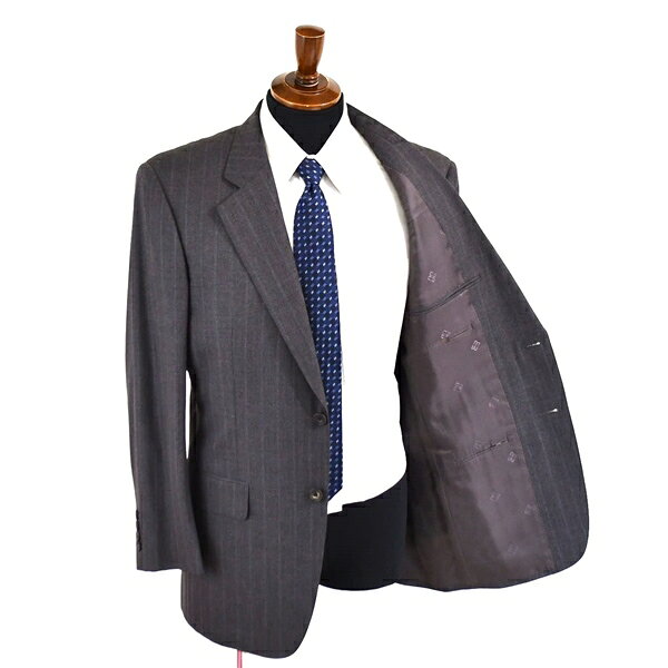 美品 ダックス DAKS 2つボタン シングル スーツ A7 / L ミドルグレー ストライプ 袖口4つ釦 ツータック E-AW-108SK 5TD004 【送料無料】【中古】【メンズビジネス】202504